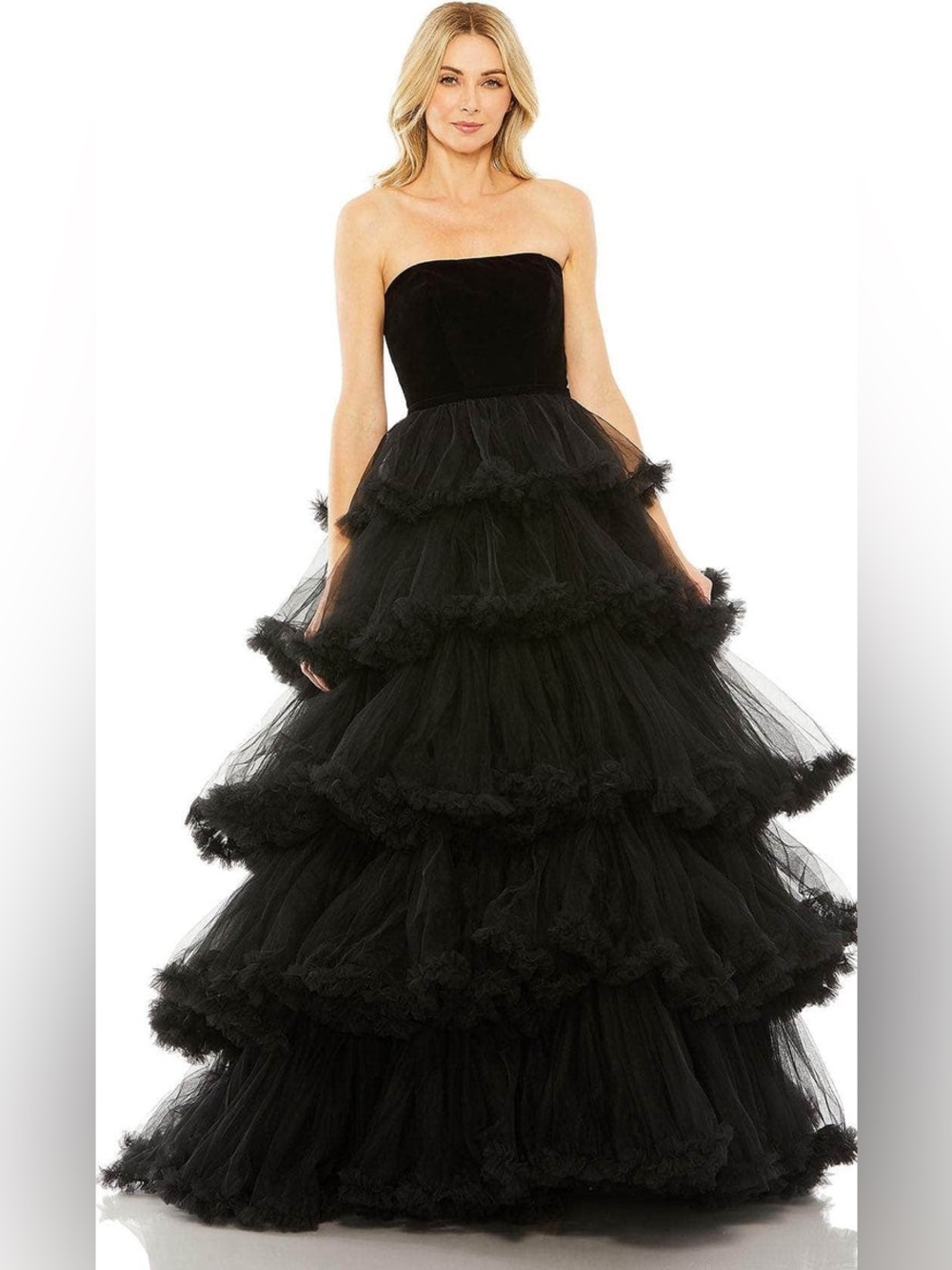 Mac Duggal Strapless Velvet Tulle Ball Gown Ruffled Tiered Sz 12 67408 NWT $1198